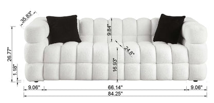 Holaki 3 Seater Sofa, 84.3" Modern Large Marshmallow Sofa with Boucle Arm, White