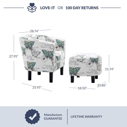 BELLEZE Accent Club Chair with Ottoman - Lydia (Butterfly White)