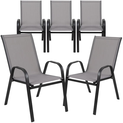BizChair 5 Pack Black Outdoor Stack Chair with Flex Comfort Material and Metal Frame