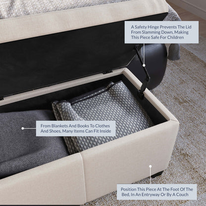 BELLEZE Storage Ottoman Bench Footstool - Amherst (Beige)