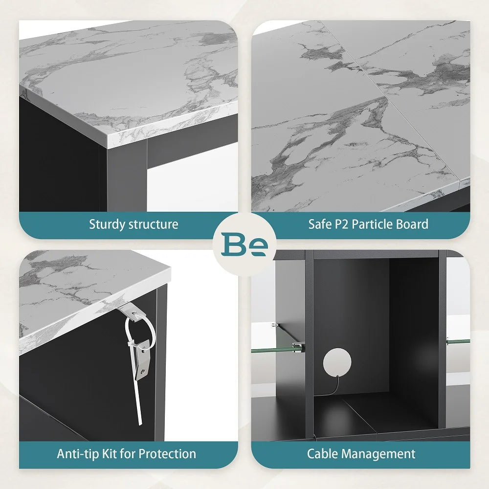 Bestier Entertainment Center with LED Lights TV Stand Media Console Table for TVs up to 60" in Light Grey