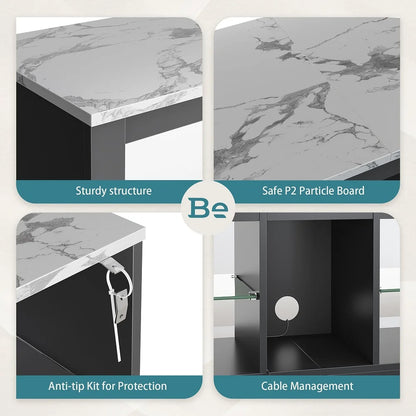 Bestier Entertainment Center with LED Lights TV Stand Media Console Table for TVs up to 60" in Light Grey