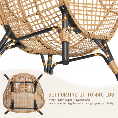RADIATA 440 lbs Outdoor Egg Chair with Foot Rest & Ottoman, Wicker Patio Egg Chair for Indoor or Garden,Beige