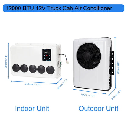 12V 12000BTU Truck Cab Air Conditioner Split AC for Semi Trucks Bus RV Caravan Motorhome