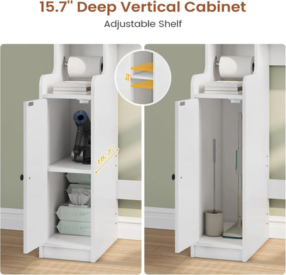Over The Toilet Storage Cabinet with 3 Doors, Farmhouse Space Saver for Bathroom Organizer with Paper Holder, 10 Shelves and Hooks, 7-Tier Over Washing Machine Cabinet for Laundry, Bathroom, Natural