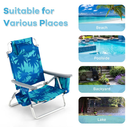 Costway 2-Pack Folding Backpack Beach Chair Table Set 5-Position Outdoor Reclining Chair Pink