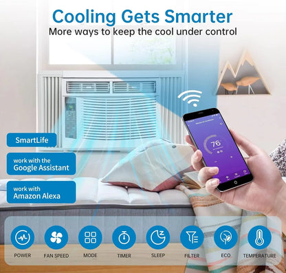 GAOMON Smart 6000 BTU Window Air Conditioner �C WiFi-Enabled AC with Remote & App Control, Timer, Sleep Mode, Easy Install Kit, Cools Rooms Up to 350 Sq. Ft, 115V, White