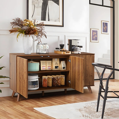 Wirrytor Sideboard Storage Cabinet with Doors and Shelves, Buffet Cabinet with Storage, Credenza Storage Cabinet for Kitchen, Wooden Fluted Cabinet, Under TV Cabinet with Storage - Black