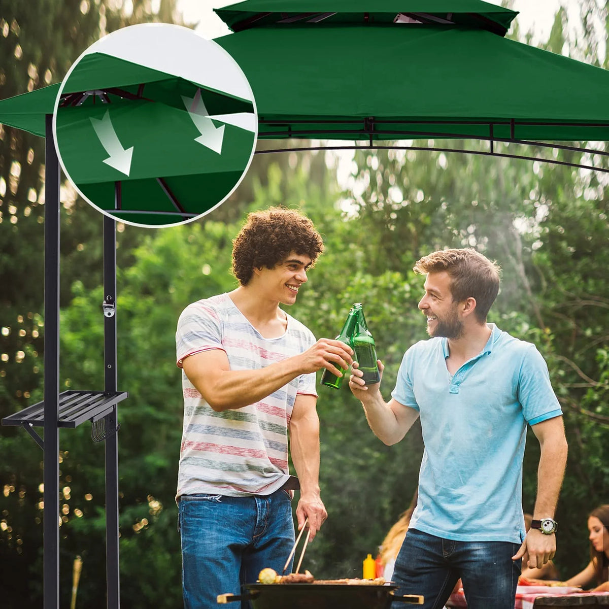 ABCCANOPY 8'x 5' Grill Gazebo Shelter, Double Tier Outdoor BBQ Gazebo Canopy with LED Light(Brown)