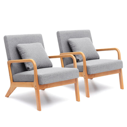 JULY'S SONG Mid Century Modern Accent Chair Set of 2, Linen Upholstered Reading Chairs for Living Room, 25.6" W Fabric Comfy Armchair, Beige