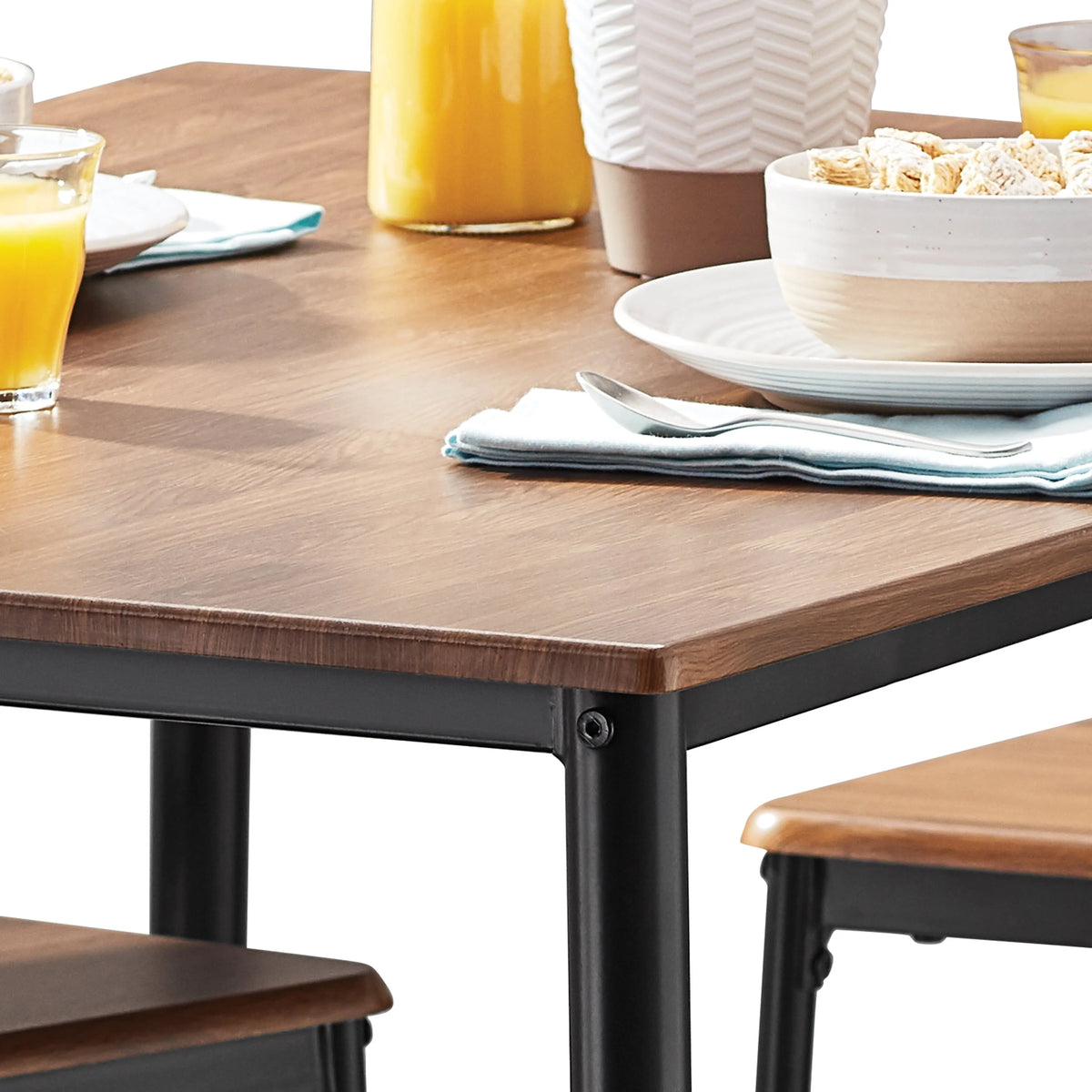 Mainstays 5-Piece Modern Wood & Metal Dining Room Set, Seats 4 for Indoor, Walnut Color