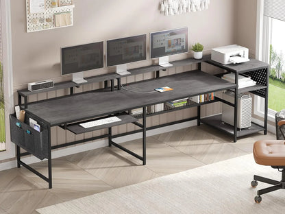 SEDETA L Shaped Gaming Desk, Reversible Computer Desk, Gaming Desk with Power Outlets & LED Strip, Monitor Shelf, Keyboard Tray, Pegboard and Storage Shelves for Home Office, Black