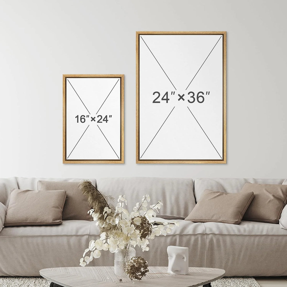 IDEA4WALL Framed Canvas Print Wall Art Set of 2 Watercolor Pastel Duotone Tan Landscape Abstract Modern Art Multicolor Contemporary Artwork for Bedroom, Office - 16"x24"x2 Panels Natural