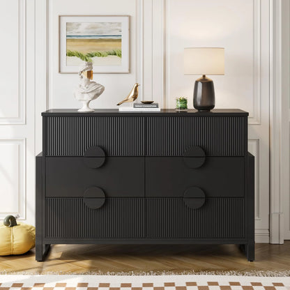 LGHM 3 Piece Bedroom Dresser and Nightstand Set, Fluted Wide Chest of Drawers, Bed Side Table End Table with LED Lights for Living Room, Black