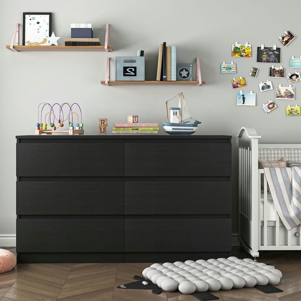 Kadyn White Chest of Drawer, 6 Double Drawer Dresser for Bedroom, Modern Storage Cabinet for Living Room, Dresser
