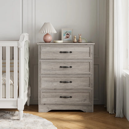 Duerer Modern Drawer Dresser for Bedroom, Living Room, Hallway, Dresser Chest with 4 Drawers, Black
