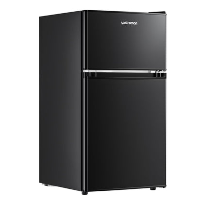 Upstreman 3.2 Cu.Ft Mini Fridge with Top Freezer, 2 Door Small Compact Refrigerator, Energy Saving, Adjustable Thermostat, Adjustable Legs, for Apartment Office Dorm Bedroom Garage RV, BD321 Black