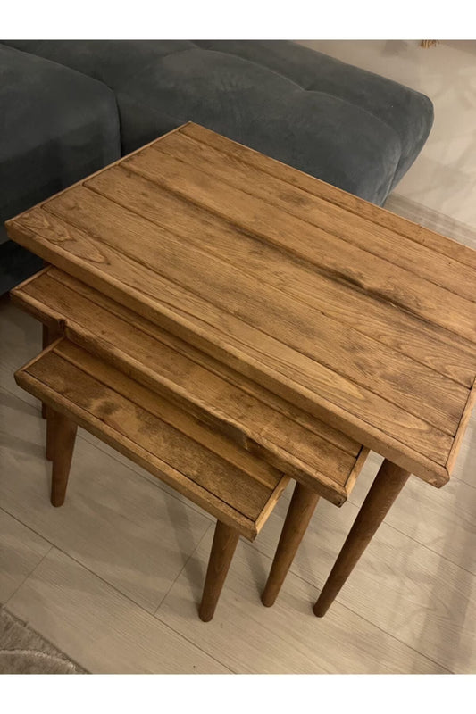 wooden coffee table, triple coffee table, nesting table, rustic furniture