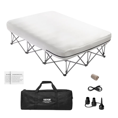 Queen Air Mattress with Frame & Built-in Pump – 2-Person Blow Up Camping Mattress Supports 600lbs – Elevated Inflatable Bed for Guests, Travel & Home Use – Quick Inflation/Deflation