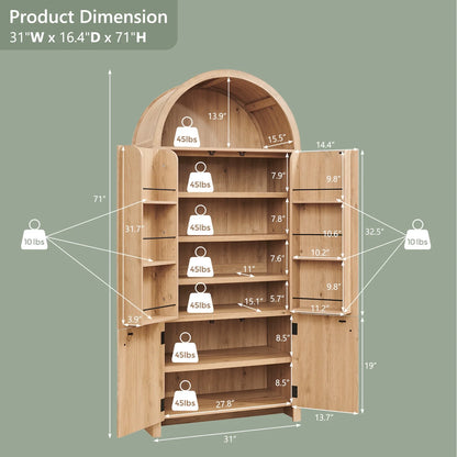 IFGET 71-Inch Arched 4-Tier Bookcase with Glass Doors and Drawers