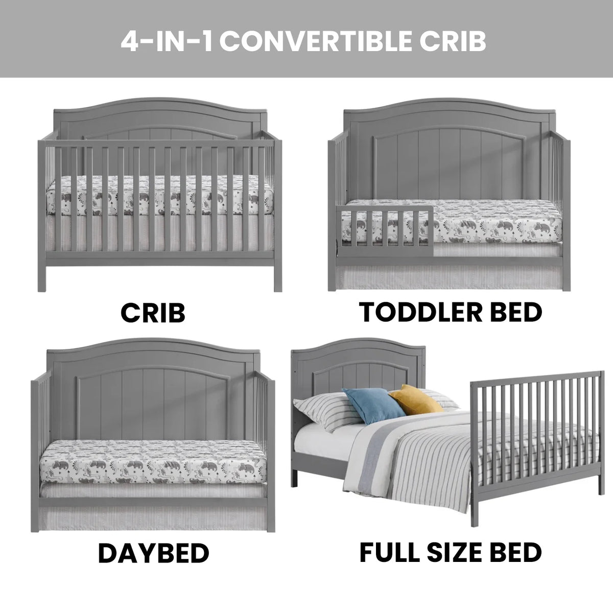 Oxford Baby North Bay 4-in-1 Convertible Crib, Snow White, GREENGUARD Gold Certified, Wooden Crib
