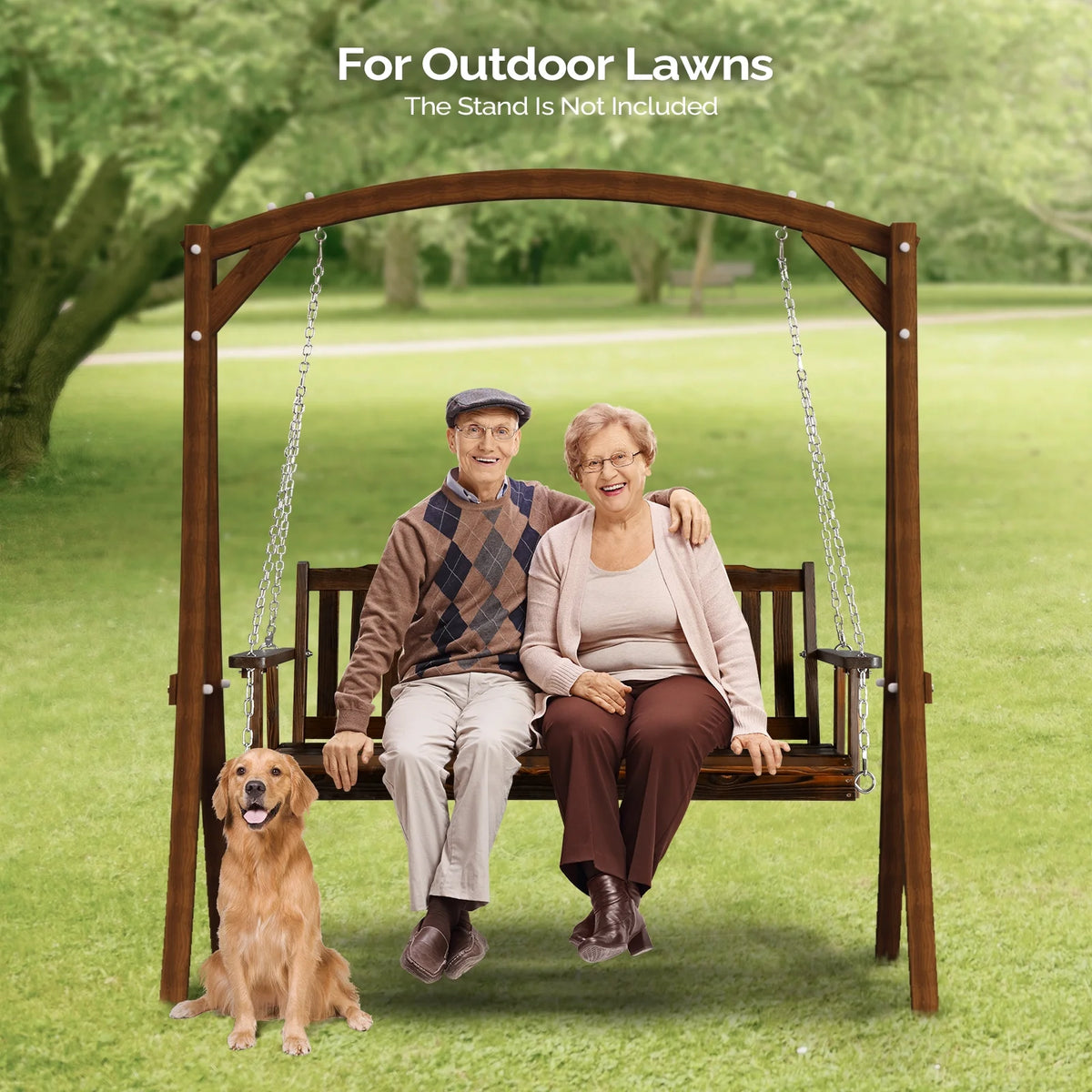 VINGLI Heavy Duty 880 LBS 4 FT Patio Wooden Porch Swing with Upgraded Adjustable Chains, Rustic