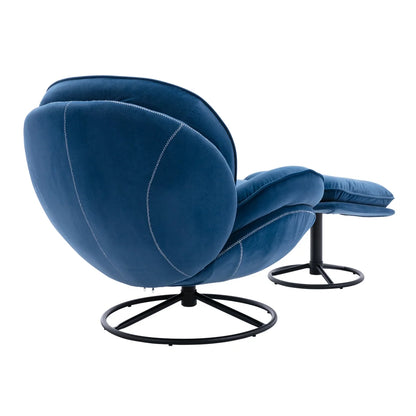 Velvet Swivel Accent Chair with Ottoman, Modern Chaise Lounge Chair with Metal Frame and Footstool, Comfy Armchair Reading Chair for Living Room Bedroom Office,Blue