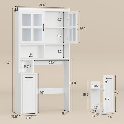 Frhnenha Over The Toilet Storage Cabinet with Pulley, Bathroom Storage Cabinet, with Adjustable Shelf and Open Shelf for Bathroom, Restroom, Laundry, White