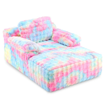 Ktaxon 68" Lounge Chair, Bubble Fleece Fabric Sofa Bed, Boneless Sleeper Chaise with Removable Backrest & Pillow-Top Armrests for Living Room White