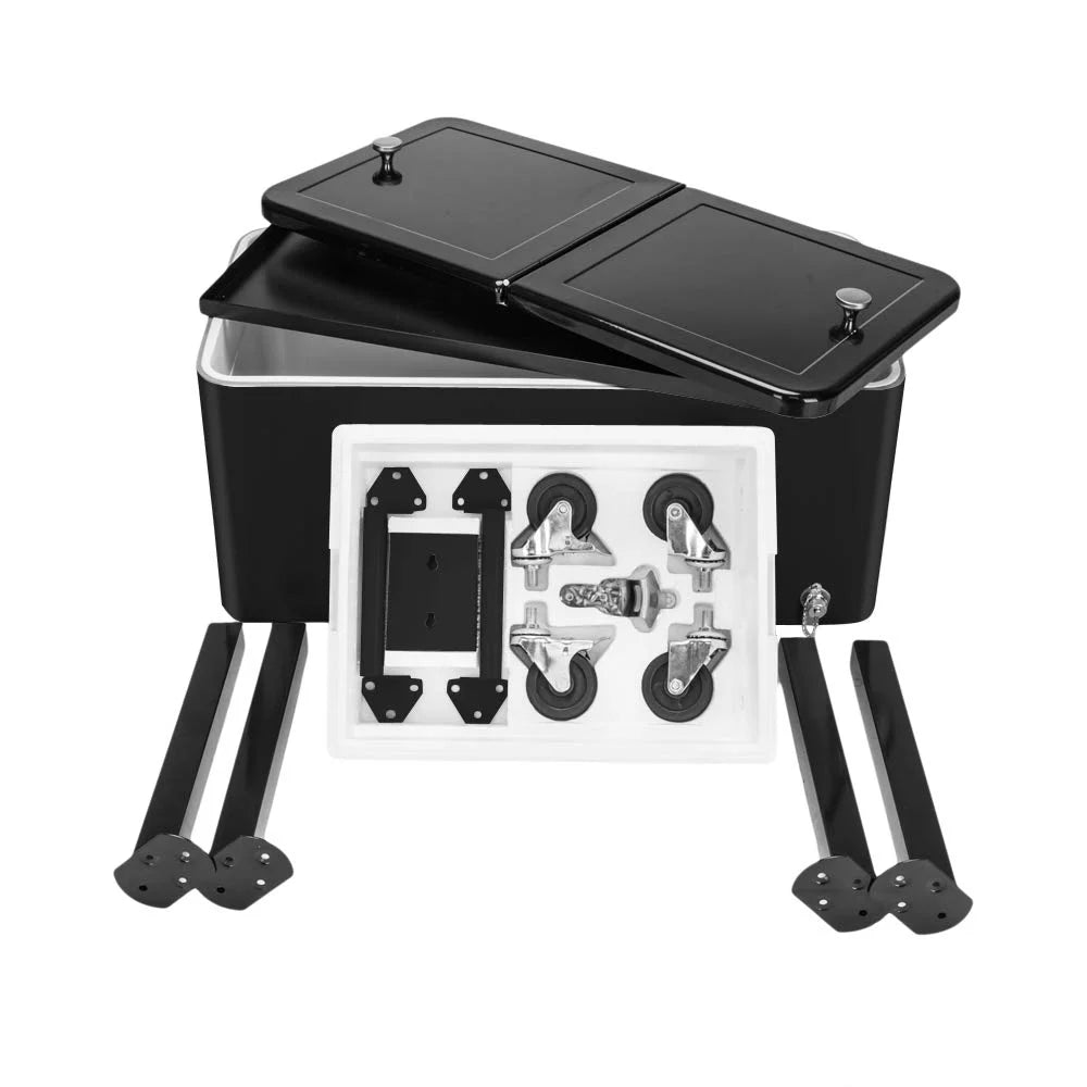 BNSPLY 80 Quart Outdoor Cooler Cart Rolling Ice Chest Cooler Cart, Portable Patio Cooler with Bottle Opener, Handles and Drainage, Standing Cooler for Patio Party, Camping and BBQ, Mint Green