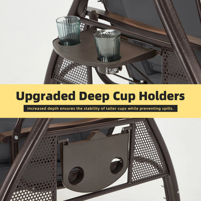 Homrest 3 Person Patio Outdoor Porch Swing with Adjustable Canopy, Backrest, Swing Bed with Stand for Garden,Deck