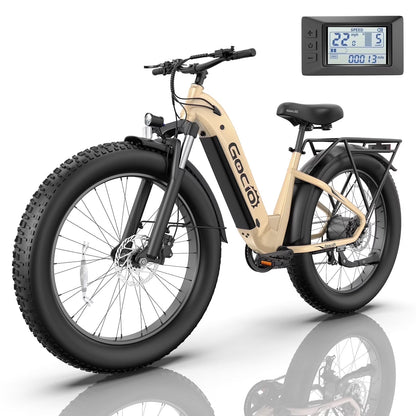 Gocio Electric Bike for Adults, 26" Fat Tire E-Mountain Bike, 1350W Peak Motor 48V 15Ah Battery, 22MPH 7-Speed Ebike for off Road, UL 2849