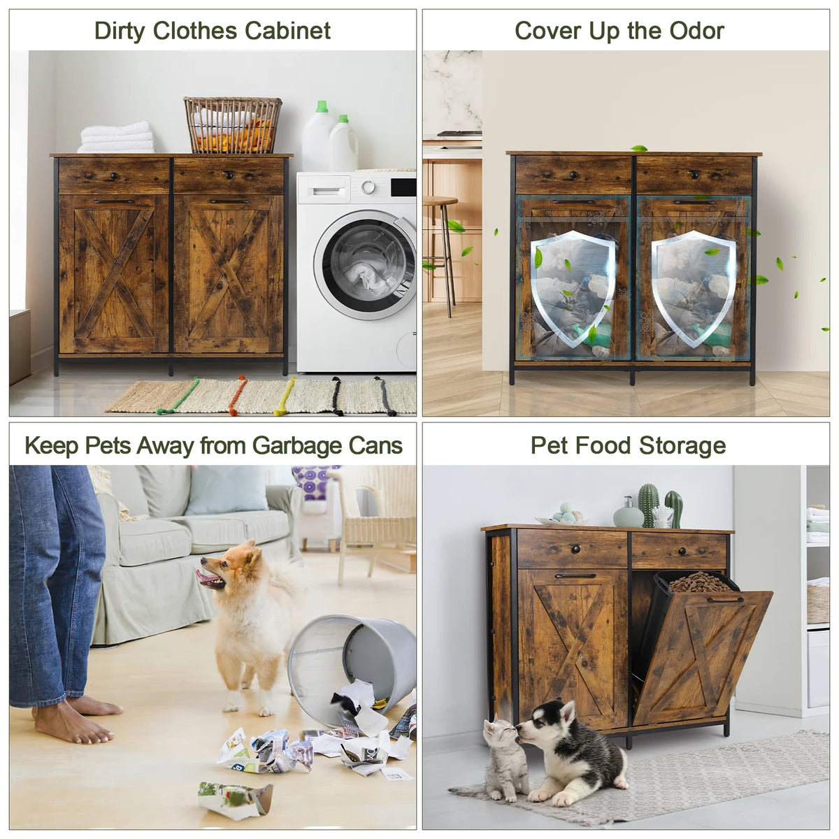 Pirecart 20 Gallon Double Tilt Out Trash Cabinet Wood Hidden Storage Cabinet, Recycling Cabinet with 2 Drawers, Black
