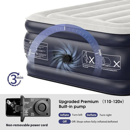 Air Mattress Full with Built in Pump,18''Inflatable Mattress of Upgraded Vertical Beams,Self Inflatable/Deflation Blow Up Mattress in 3 Mins,Flocked Top Airbed with Carry Bag for Home, Camping-wpp