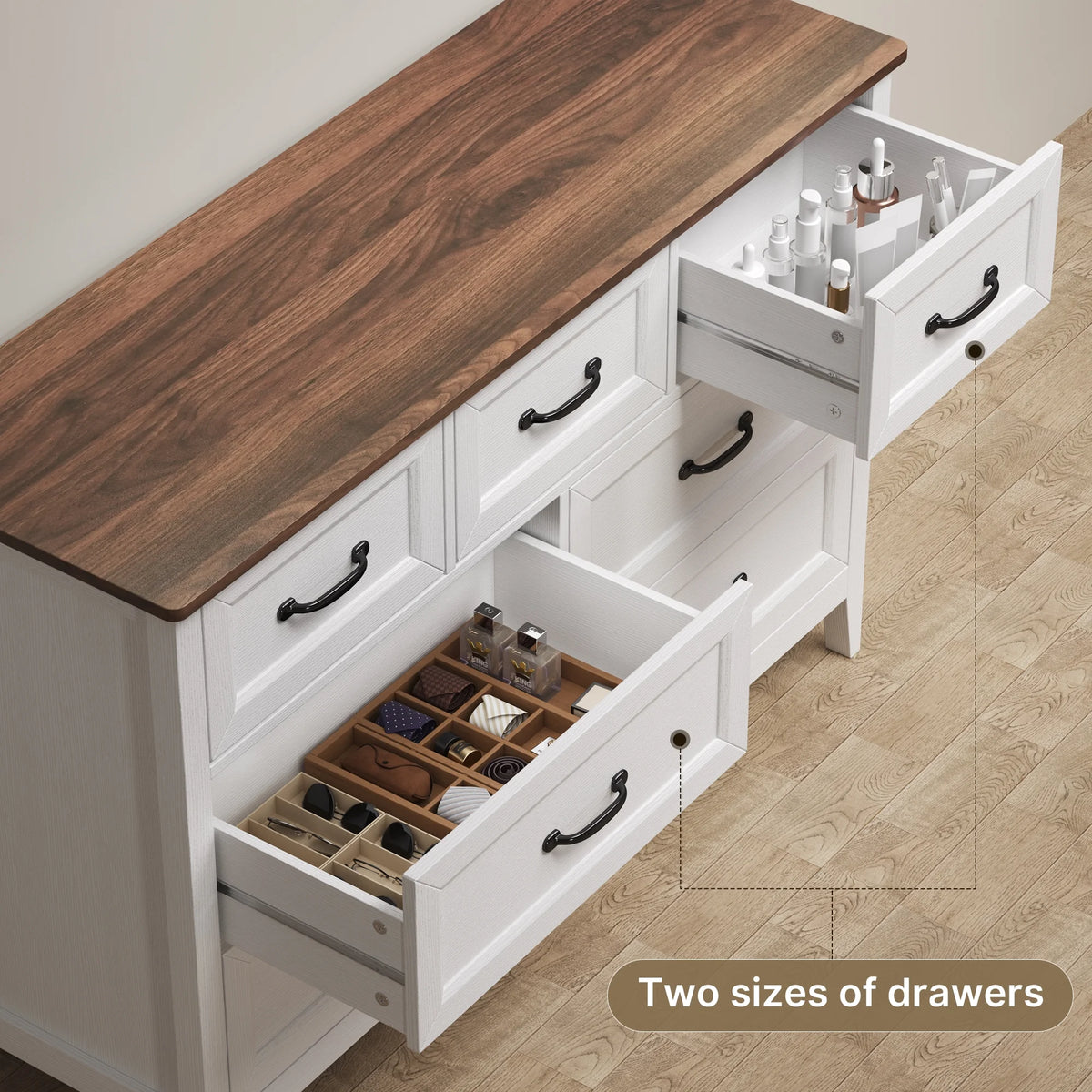 Lofka 47.2" Dresser for Bedroom with 6 Double Drawers, Farmhouse Wood Storage Cabinet with Smooth Metal Handle