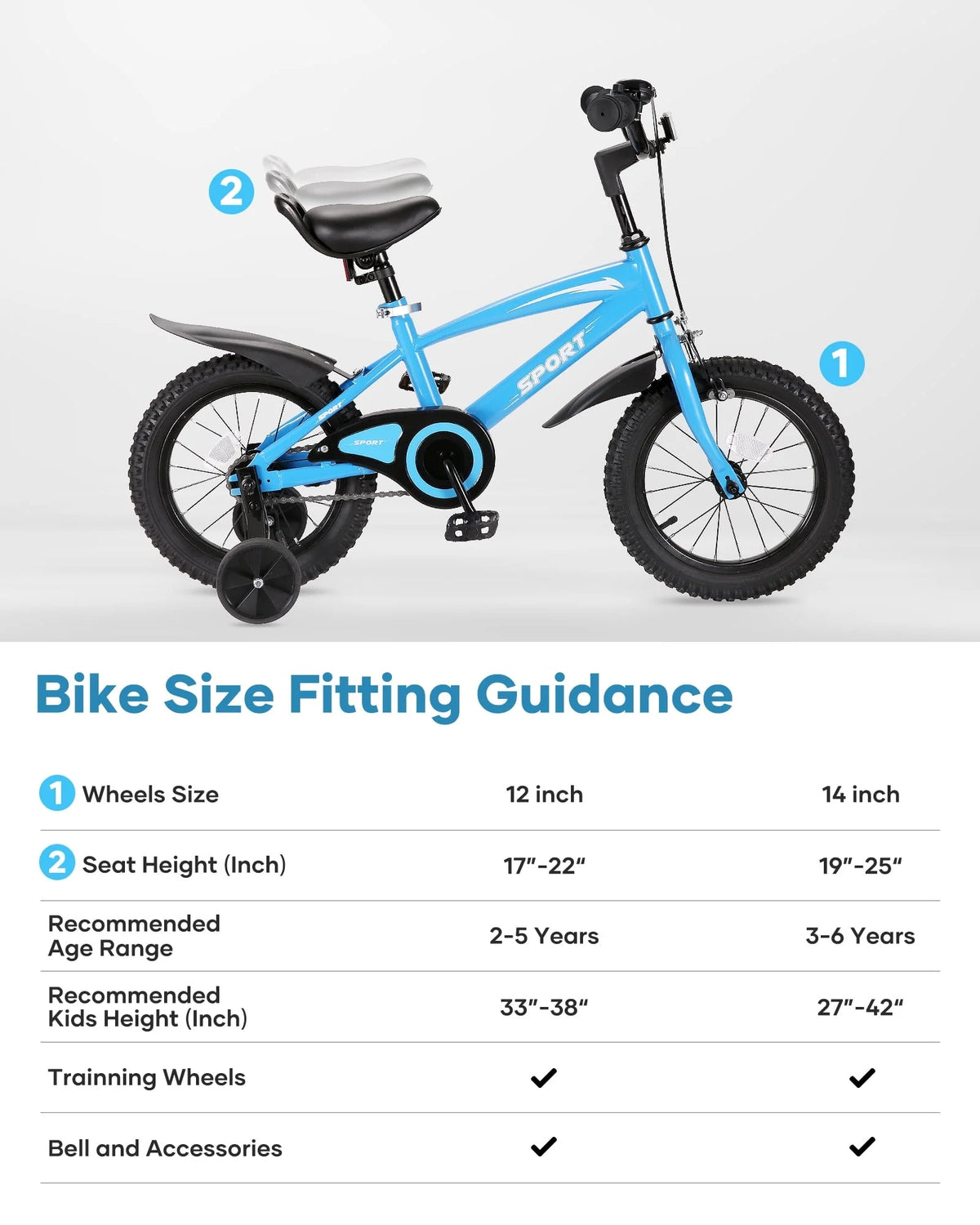 Naipo 14" Kids Bike Girls and Boys Blue Bike for Age 3-6 Years Old
