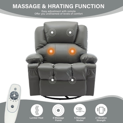 JONPONY Manual Recliner Chair with Heat Therapy and Massage Function, Heavy Duty Reclining Mechanism Massage Chair, Elderly Single Rocker Sofa with Cup Holders for Bedroom Home Theater,Black