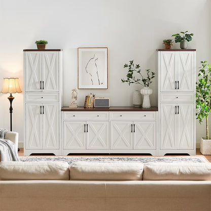 TrumanPick 61"H Large Buffet Sideboard Cabinet, TV Cabinet, Kitchen Pantry for Dining Room, Living Room, 61.3''L x 15''W x 29.8''H, White/Walnut