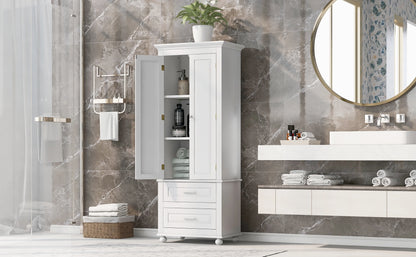 Bellemave White Tall Storage Cabinet with Adjustable Shelf Bathroom Cabinet with 1 Drawer and Storage Rack Large Freestanding Wood Cabinet Storage Organizer Floor Cabinet, White