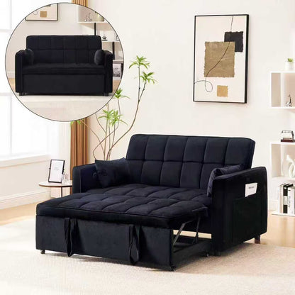Velvet 3-in-1 Convertible Sofa Bed �C USB Charging, Adjustable Backrest Pull-Out Couch Loveseat Sleeper for Living Room, Apartment & Small Space,Black