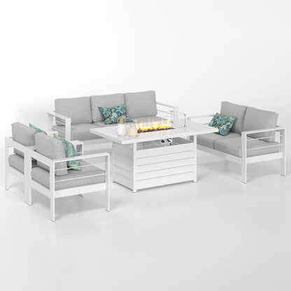 CozyHom 5 Pcs Outdoor Patio Aluminum Furniture Sofa Sets, Outside Patio Conversation Couch Sets With Table&Cushions for Garden Porch, Gray