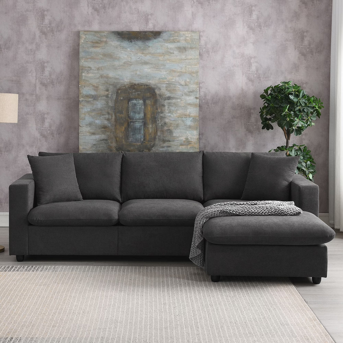 Harper & Bright Designs Modern Sectional Sofa 3 Seat Couch with Ottoman, Upholstered L Shaped Cloud Couch for Small Space Apartment Office, White
