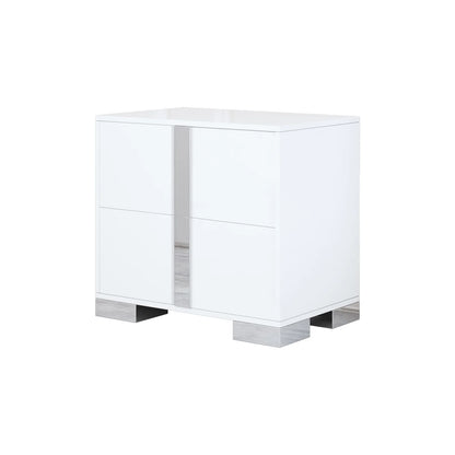 Elegant Nightstand with Metal Handle, Mirrored Bedside Table with 2 Drawers for Bedroom, Living Room, End Sofa Side Table for Living Room, Office, White