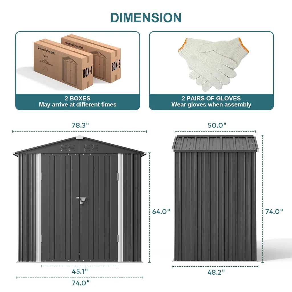 Aiho 6 x 4 FT Outdoor Storage Shed on Clearance with Metal Base  Frame and Double Lockable Doors for Garden, Patio- Grey