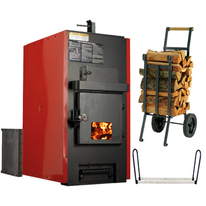 Hot Blast Wood Burning Furnace with Log Cart and Log Rack