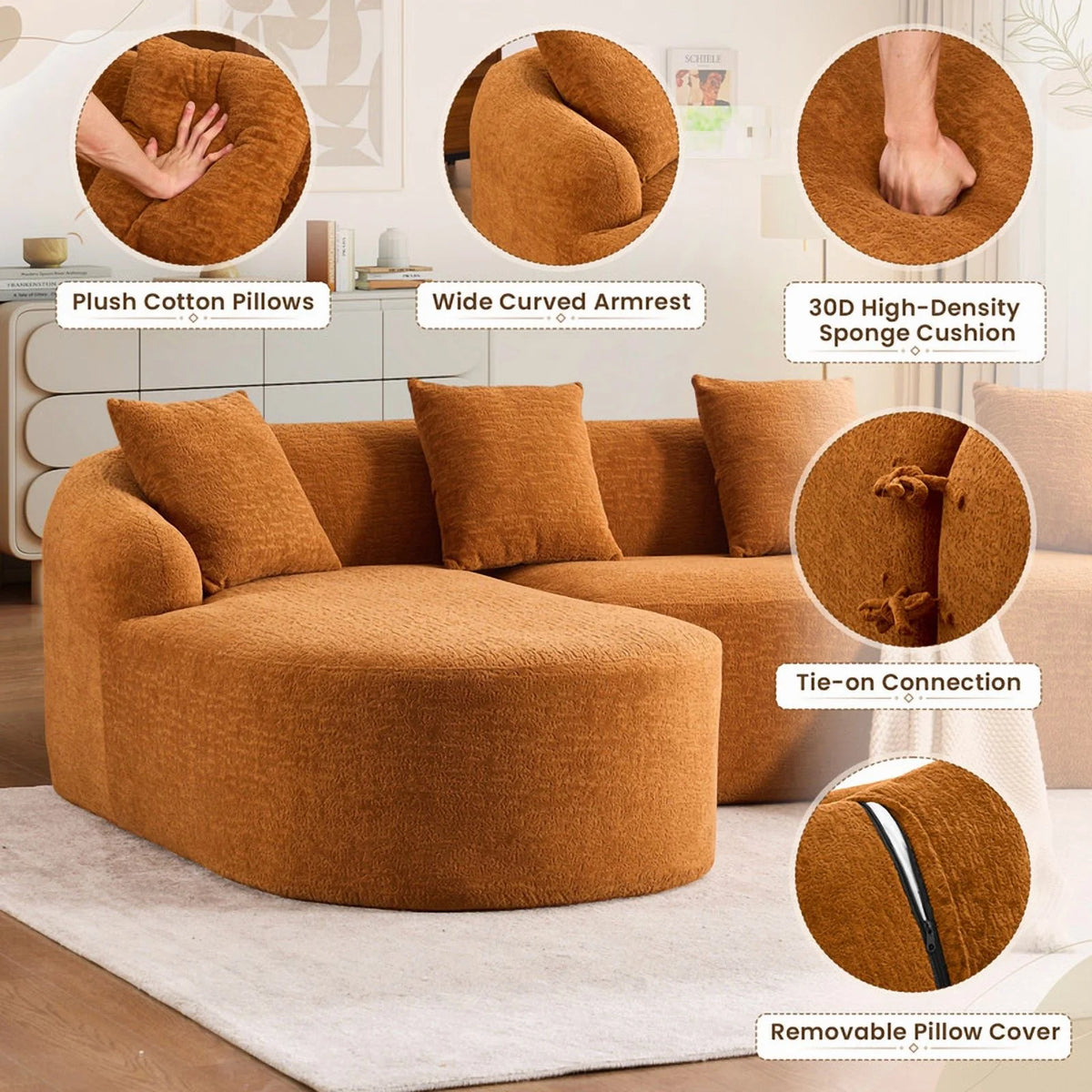 Timbernest 99" Modular Sectional Sofa with Pillows, Chenille L Shaped 3-Seater Couch with Deep Seat, White