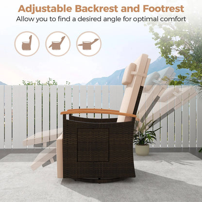 Costway Outdoor 360�� Swivel Rattan Recliner Chair Patio Wicker Chaise Lounge Chair Beige