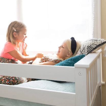 Max & Lily Wood Twin over Twin Bunk Bed for Kids with Wooden Staircase and Slide, White