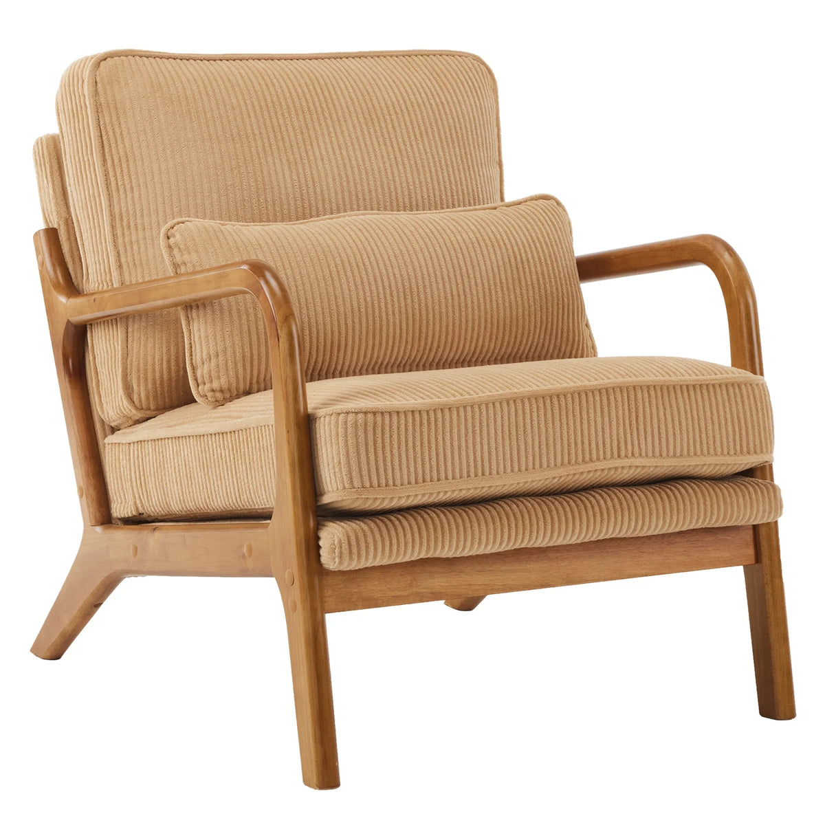 Ktaxon Accent Chair Corduroy Upholstered Armchair, Reading Club Chair with Pillow and Solid Wood Frame for Living Room Bedroom Furniture Off White