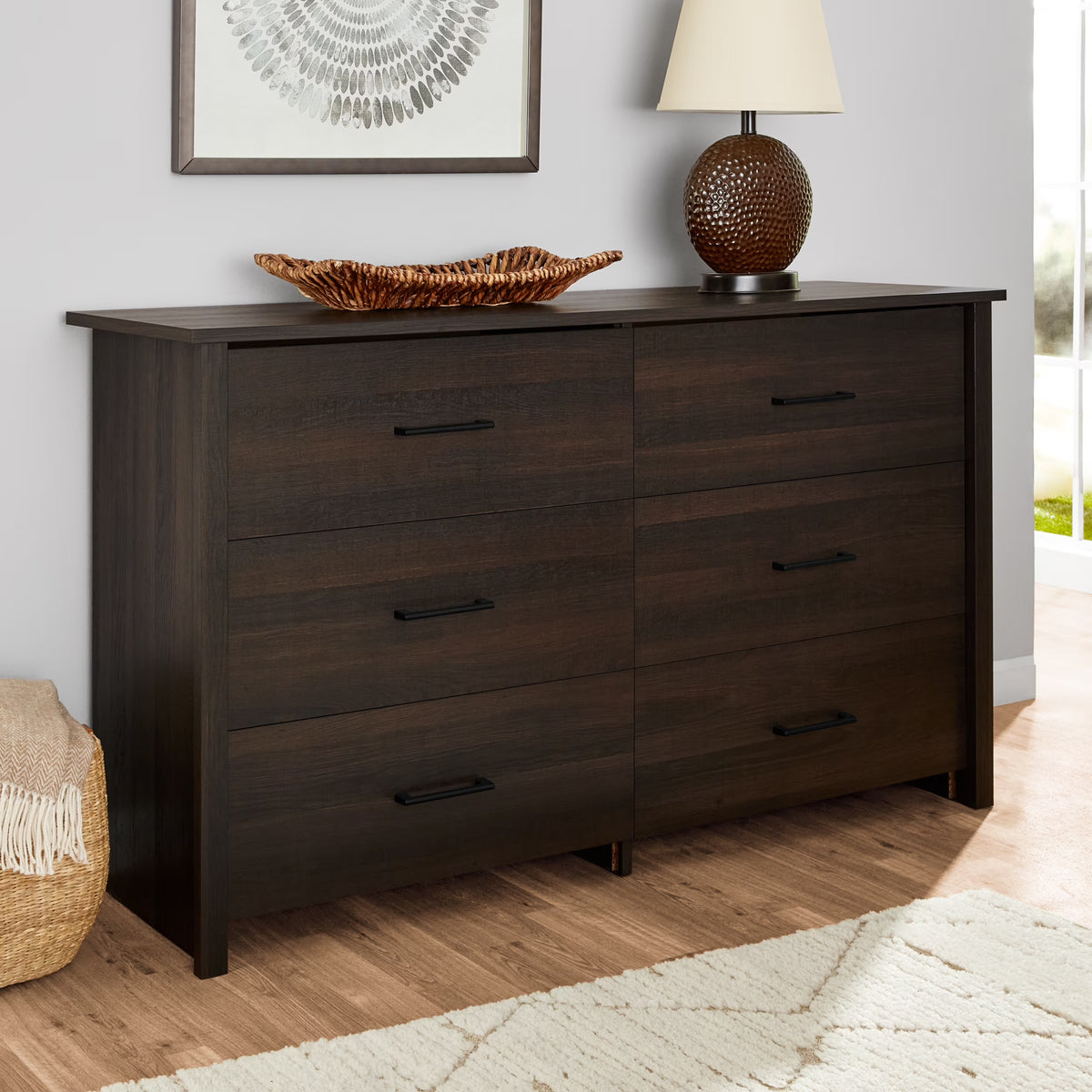 Mainstays Hillside 6-Drawer Dresser, Soft White Finish